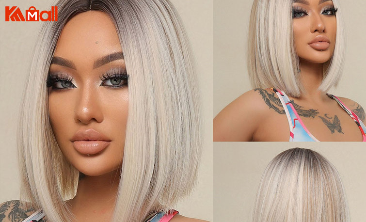 short straight bobo white lace front wig